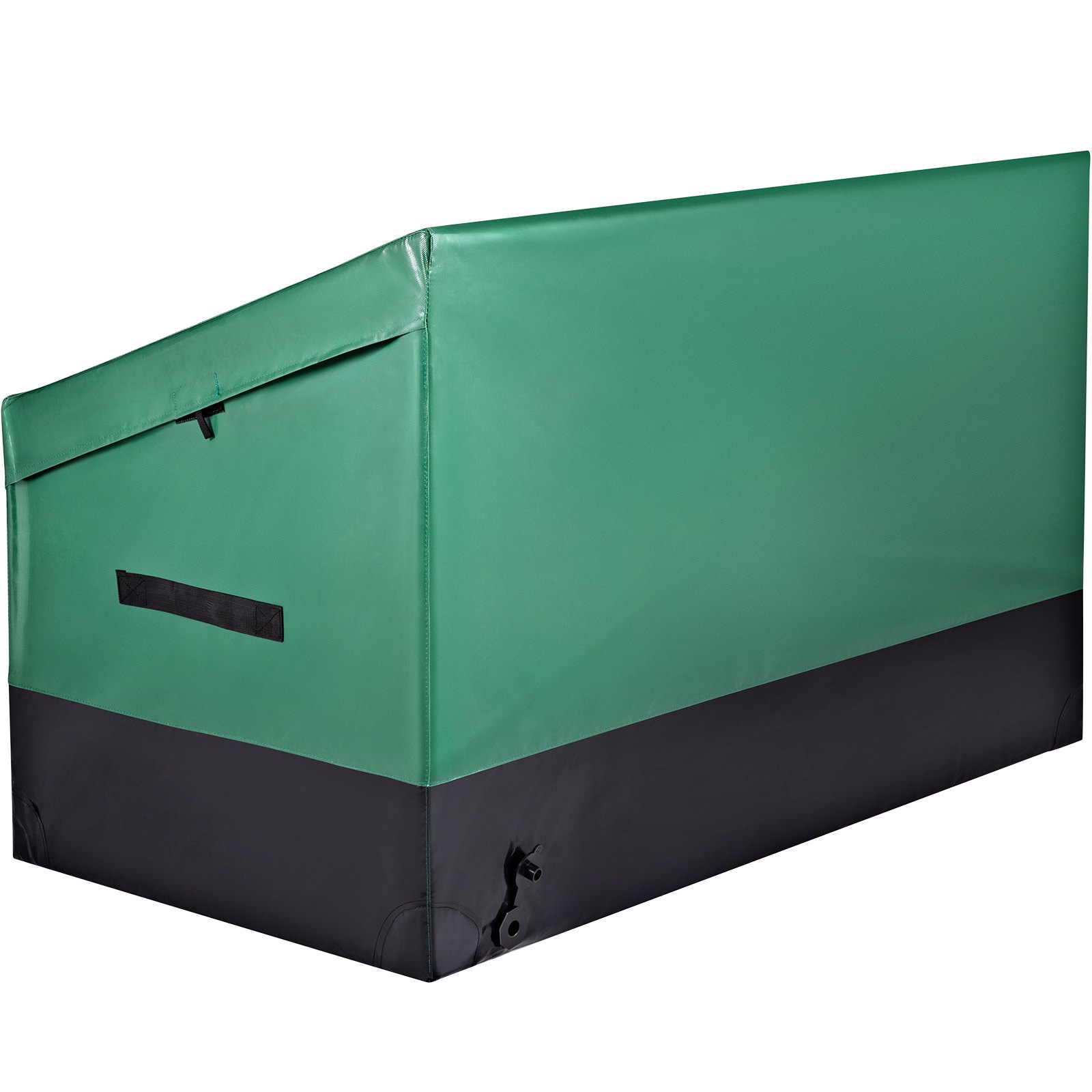green and black VEVOR outdoor storage box, durable and spacious, perfect for organizing patio items.