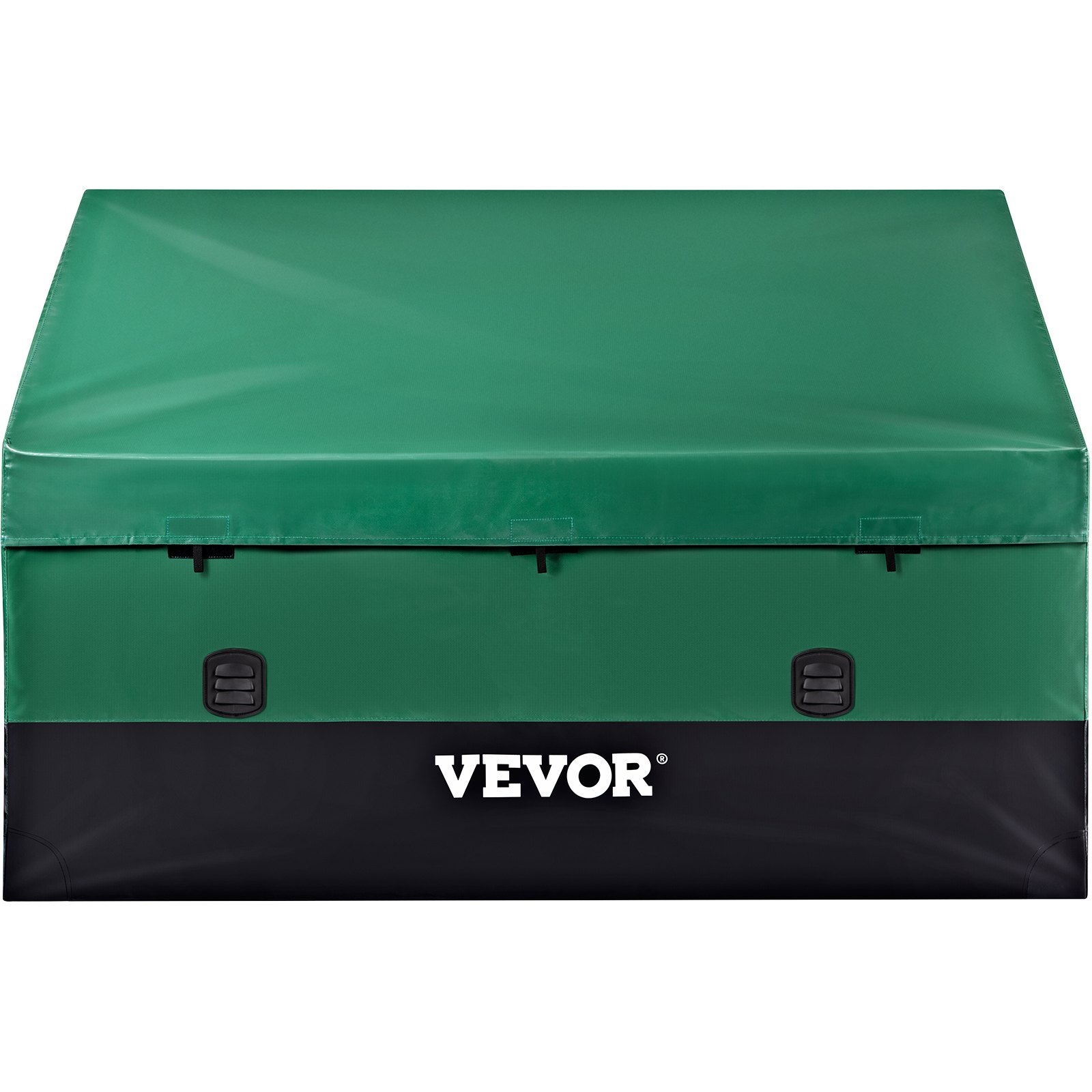 green and black rugged VEVOR outdoor storage box with secure latch and durable construction.