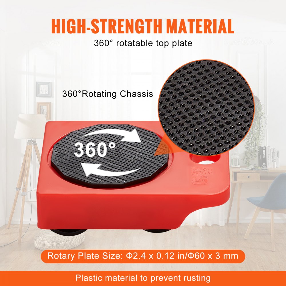 VEVOR Heavy Furniture Movers Plastic Furniture Sliders 4 PP Wheels 250Lbs Capacity