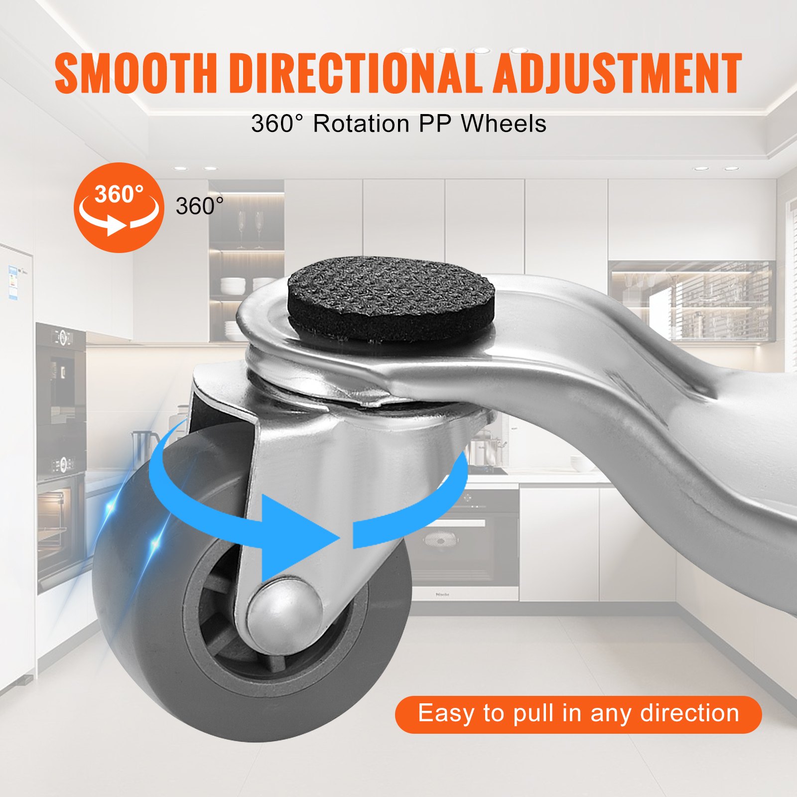 VEVOR Furniture Dolly, 4 Pack 6-Inch Steel Tri-Dolly with 360° PP Swivel Wheels and Non-Slip Cap, 3 Wheels Furniture Lift Mover Tool Set for Moving Heavy Furniture Refrigerator Sofa, 250Lbs Capacity