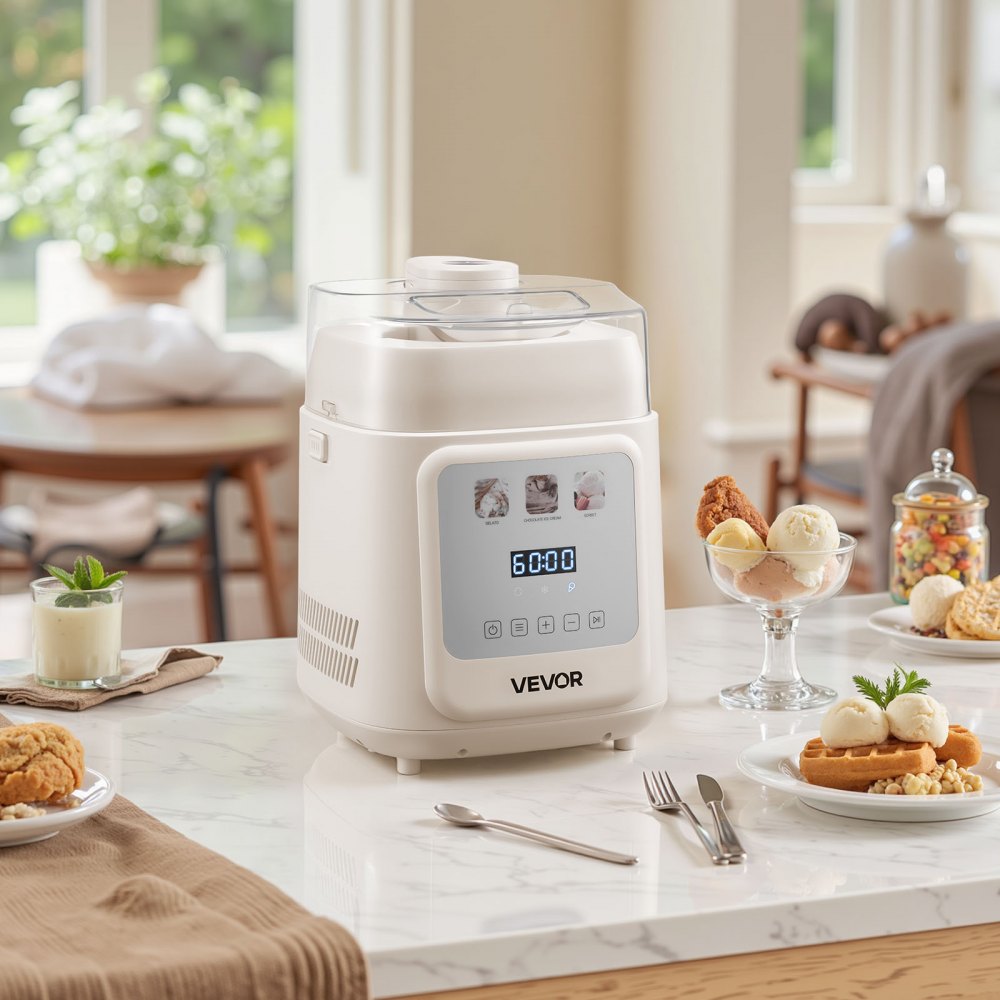 VEVOR Upright Automatic Ice Cream Maker with Built-in Compressor, 1L No Pre-freezing Gelato Maker & Frozen Yogurt Machine, 4 Modes Electric Sorbet-Maker, Compressor Ice Cream Machine for Home