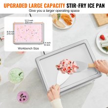 VEVOR Fried Ice Cream Roll Machine, 12.6" x 8.5" Stir-Fried Ice Cream Pan, Stainless Steel Rolled Ice Cream Maker with Compressor and 2 Scrapers, for Making Ice Cream, Frozen Yogurt, Ice Cream Rolls