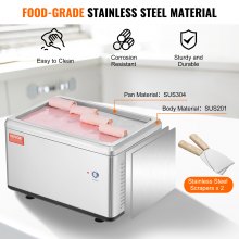 VEVOR Fried Ice Cream Roll Machine, 12.6" x 8.5" Stir-Fried Ice Cream Pan, Stainless Steel Rolled Ice Cream Maker with Compressor and 2 Scrapers, for Making Ice Cream, Frozen Yogurt, Ice Cream Rolls