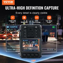 VEVOR 1440P HD Police Body Camera, 128GB Body Cam with Audio Video Recording Picture, Built-in 3500 mAh Battery, 2.0" LCD, Infrared Night Vision, Waterproof GPS Personal Body Cam for Law Enforcement