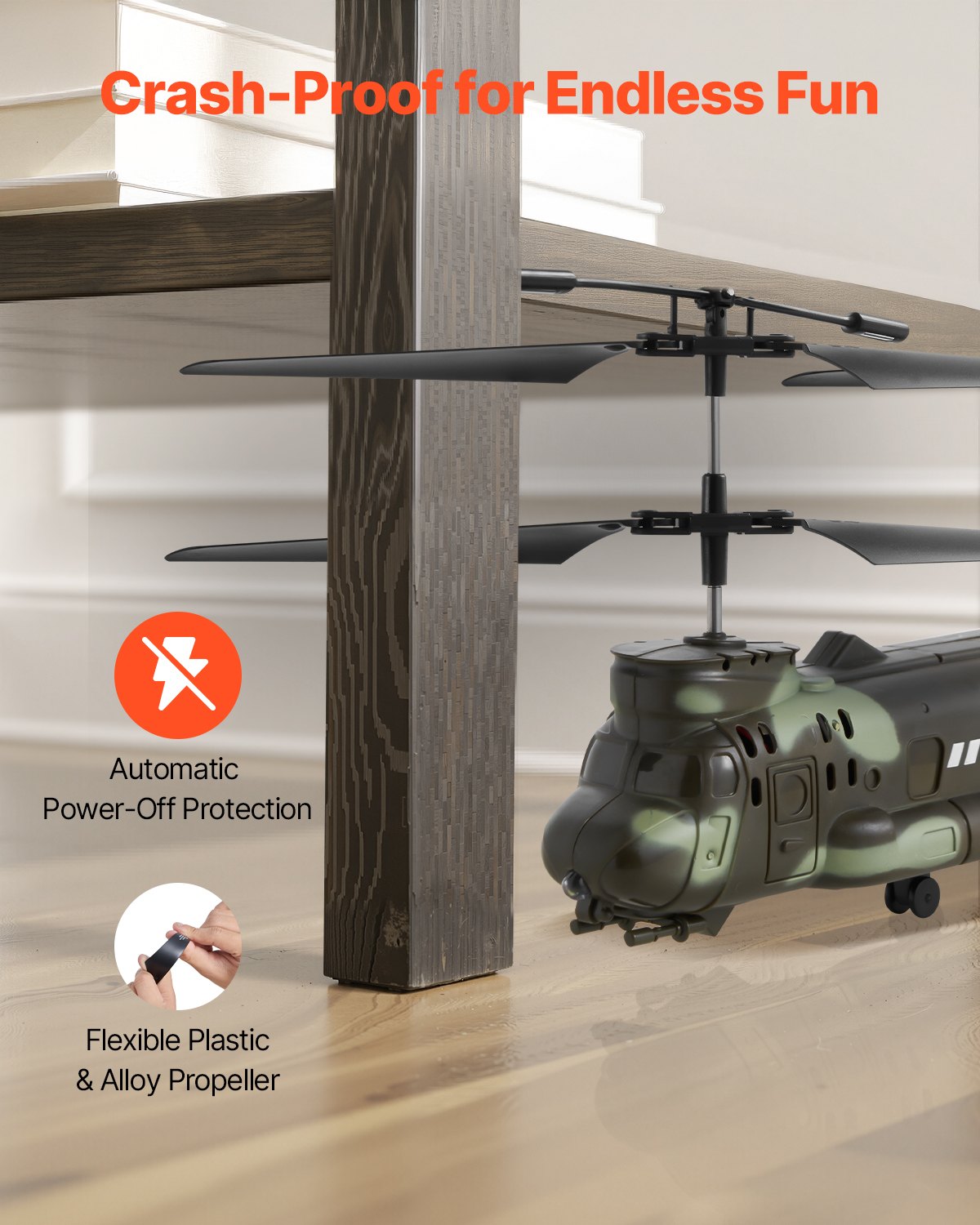 VEVOR RC Helicopter, 2.4GHz Military Remote Control Helicopter, 3.5 Channel RC Airplane for Kid, 20 Mins Flight Time, One-Key Takeoff/Landing & LED Lights, Flying Plane Toys for Kids Ages 8 and up