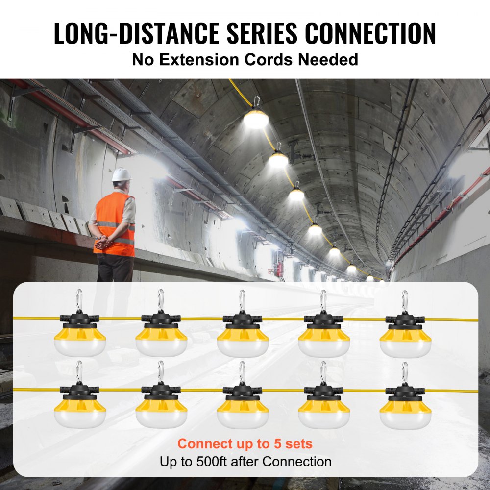 VEVOR 30.5 m Construction String Lights 100W 10000LM Connectable Waterproof