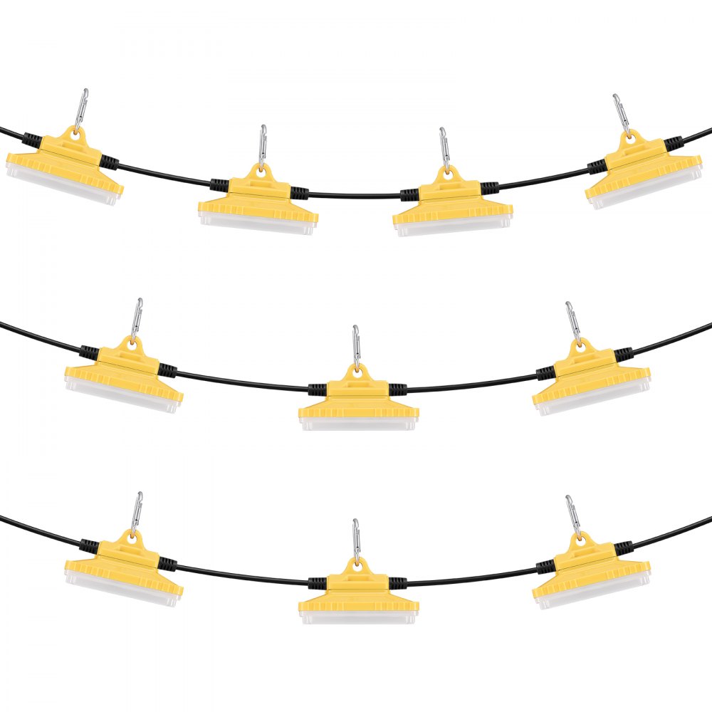 VEVOR 30.5m Construction String Lights, 150W 15000LM, 10PCs String Work Light, 5000-5500K, IP65 Waterproof, with Hanging Hooks, for Construction Site, Temporary Lighting Indoor & Outdoor, ETL Listed