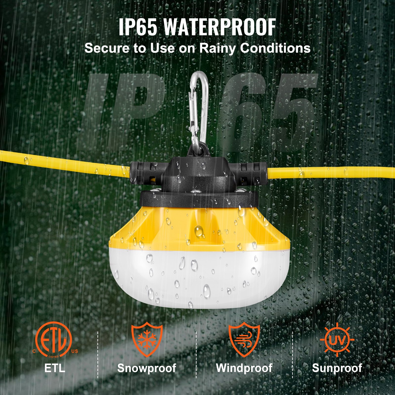 VEVOR 15.24m Construction String Work Lights 50W 5000LM Connectable Waterproof