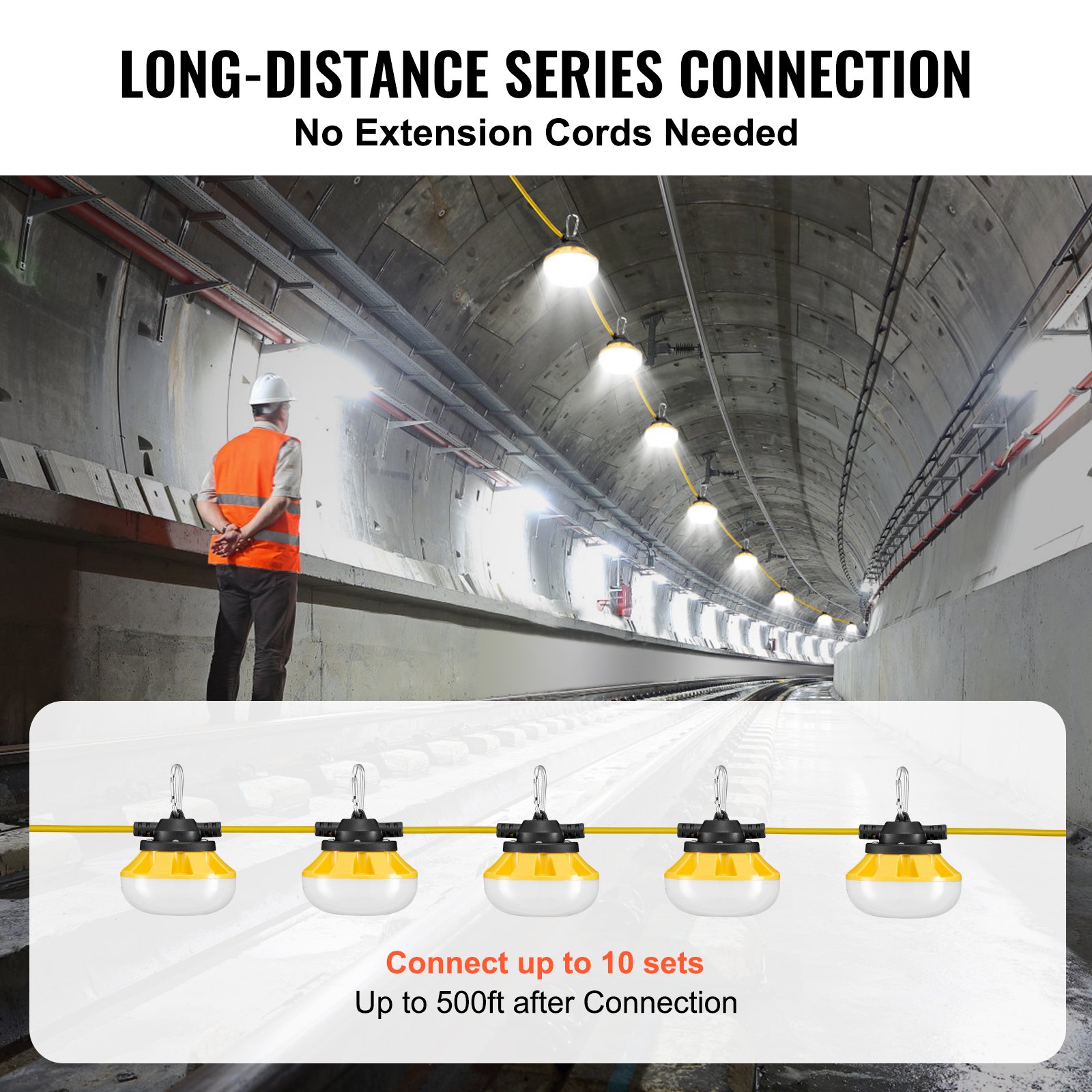 VEVOR 15.24m Construction String Work Lights 50W 5000LM Connectable Waterproof