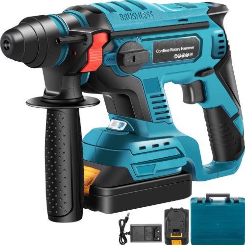 VEVOR SDS-Plus Rotary Hammer Drill, 900 rpm & 450 bpm Variable Speed Electric Hammer, 4 Functions Cordless Drill w/ LED Light & Ruler, 360° Rotary Handle Jack Hammer for Concrete, Steel, and Wood
