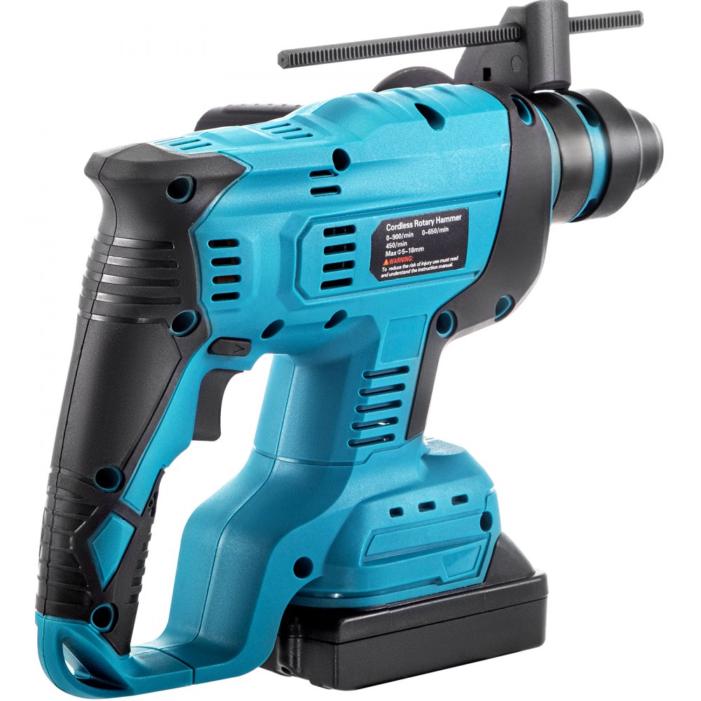 VEVOR SDS-Plus Rotary Hammer Drill, 900 rpm & 450 bpm Variable Speed Electric Hammer, 4 Functions Cordless Drill w/ LED Light & Ruler, 360° Rotary Handle Jack Hammer for Concrete, Steel, and Wood