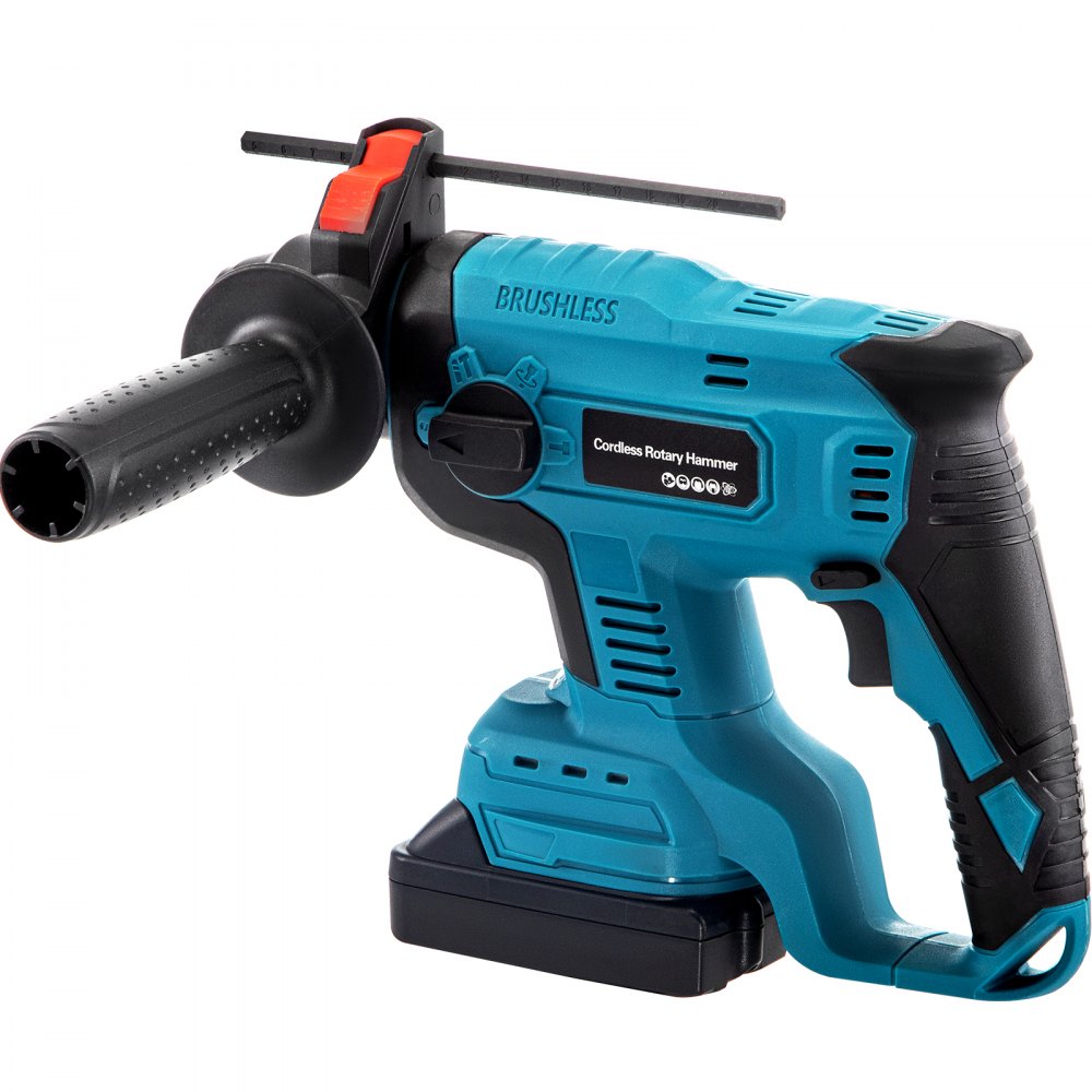 VEVOR SDS-Plus Heavy Duty Rotary Hammer Drill, 900 rpm & 4500 bpm Variable Speed Electric Hammer, 4 Functions Cordless Drill w/ LED Light & Ruler, 360° Rotary Handle 18V Batteriesx2 Demolition Hammer