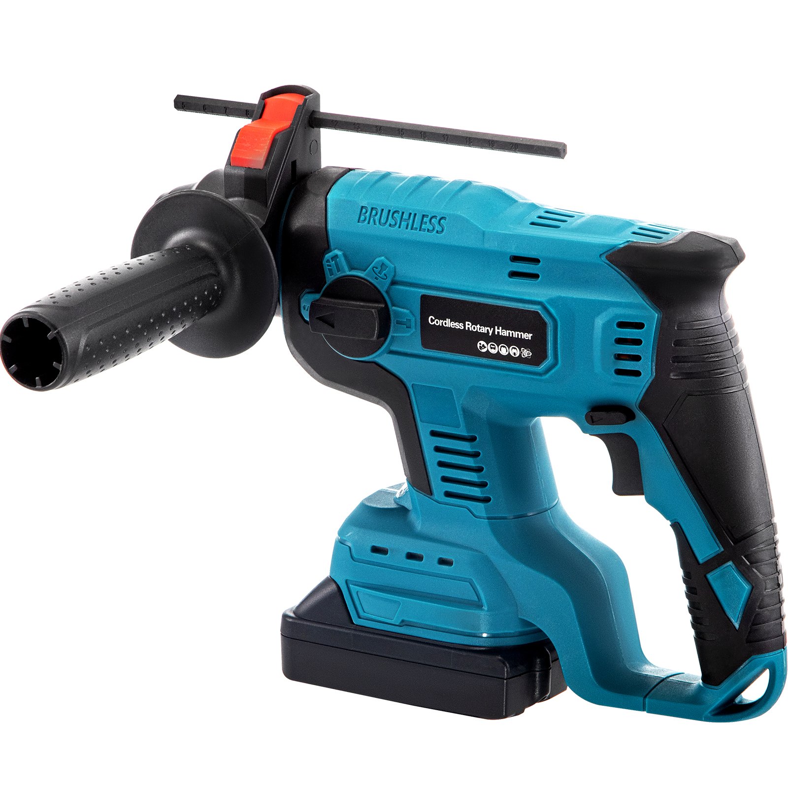 VEVOR SDS-Plus Heavy Duty Rotary Hammer Drill, 900 rpm & 4500 bpm Variable Speed Electric Hammer, 4 Functions Cordless Drill w/ LED Light & Ruler, 360° Rotary Handle 18V Batteriesx2 Demolition Hammer