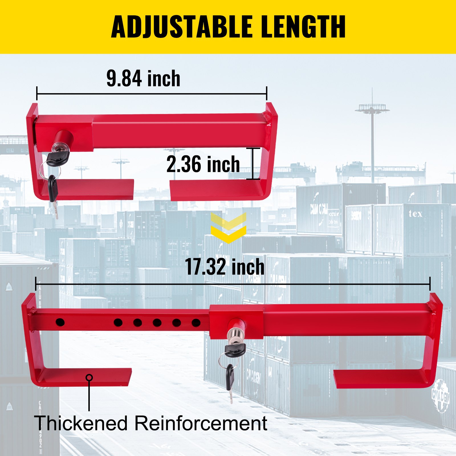 VEVOR Cargo Container Lock 9.84\"-17.32\" Locking Distance,Semi Truck Door Locks with 2 Keys, Shipping Container Accessories Red Powder-Coated with Spring Lock (Small Size)