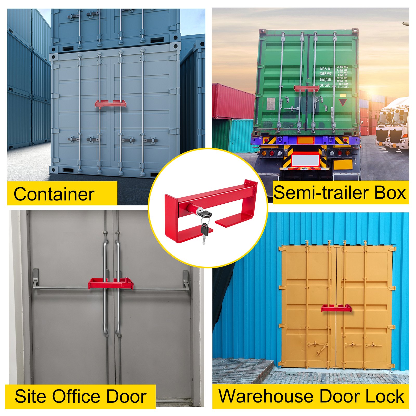 VEVOR Cargo Container Lock 9.84\"-17.32\" Locking Distance,Semi Truck Door Locks with 2 Keys, Shipping Container Accessories Red Powder-Coated with Spring Lock (Small Size)