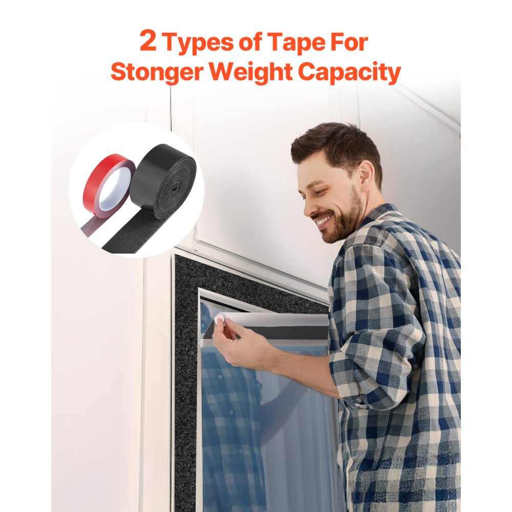 VEVOR 15 ft x 2 in Hook Loop Tape and 16.4 ft x 0.94 in Double-Side Strips,  Nylon Self Adhesive Heavy Duty Strips Roll,  Sticky Back Fastener Rolls for Home Office School and Crafting, Black + Red