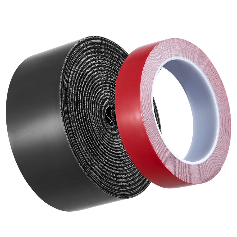 VEVOR 15 ft x 2 in Hook Loop Tape and 16.4 ft x 0.94 in Double-Side Strips,  Nylon Self Adhesive Heavy Duty Strips Roll,  Sticky Back Fastener Rolls for Home Office School and Crafting, Black + Red
