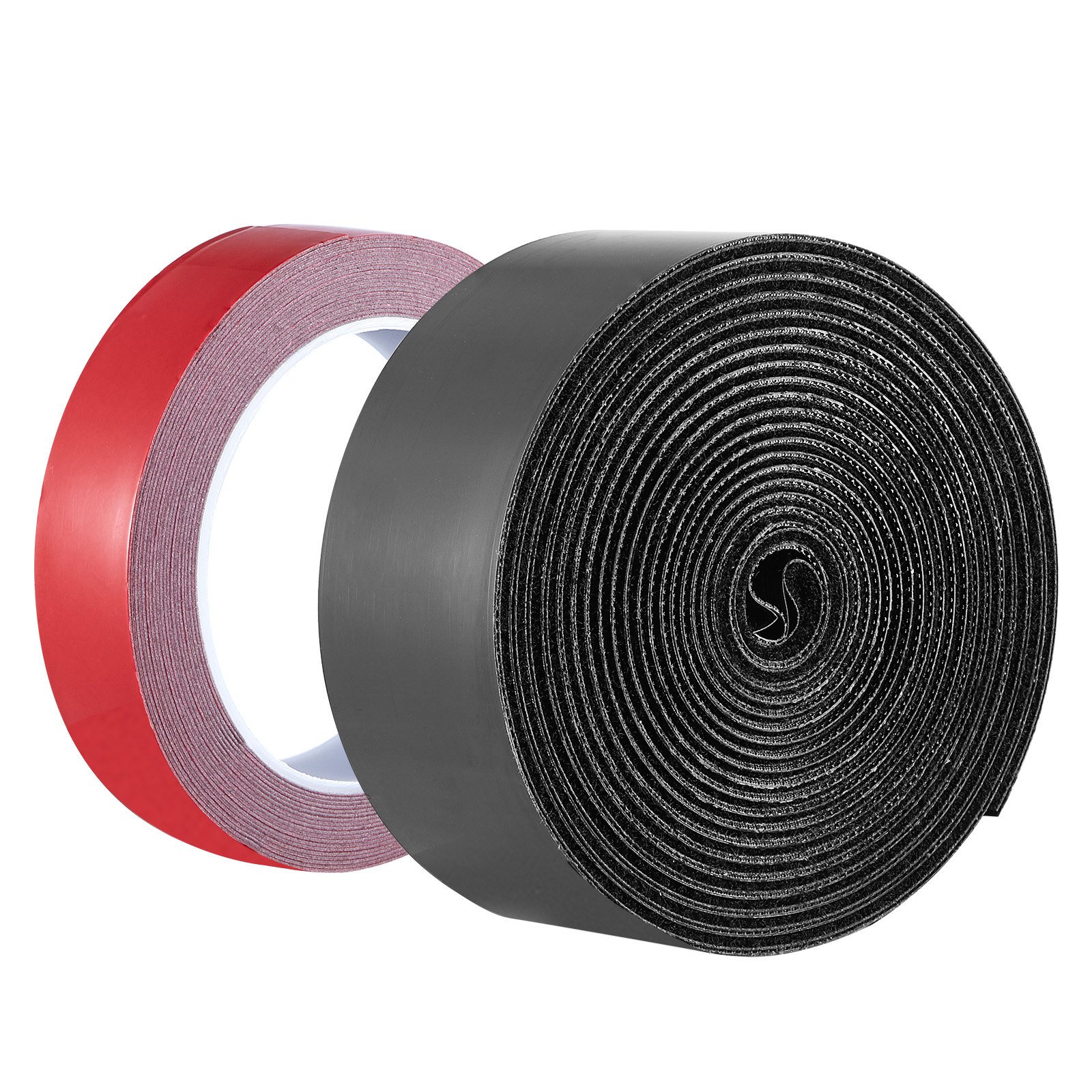 VEVOR 15 ft x 2 in Hook Loop Tape and 16.4 ft x 0.94 in Double-Side Strips,  Nylon Self Adhesive Heavy Duty Strips Roll,  Sticky Back Fastener Rolls for Home Office School and Crafting, Black + Red