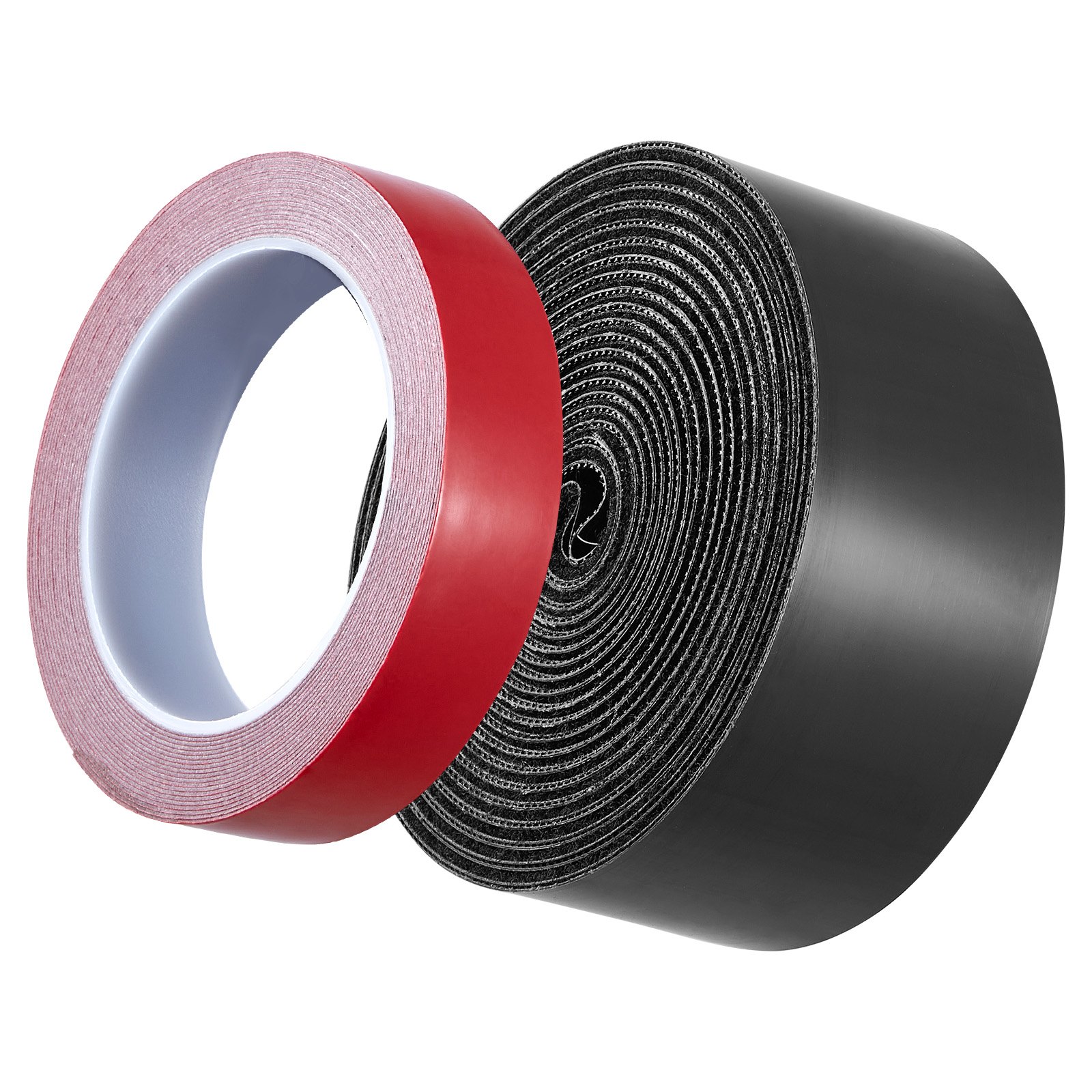 VEVOR 15 ft x 2 in Hook Loop Tape and 16.4 ft x 0.94 in Double-Side Strips,  Nylon Self Adhesive Heavy Duty Strips Roll,  Sticky Back Fastener Rolls for Home Office School and Crafting, Black + Red