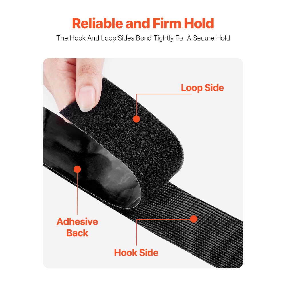 VEVOR 16 ft x 1.5 in Hook and Loop Tape, Hook Loop Heavy Duty Strips Rolls, Strong Nylon Self Adhesive Strips Roll, Sticky Back Fastener Tape Roll Ideal for Home Office School and Crafting, Black