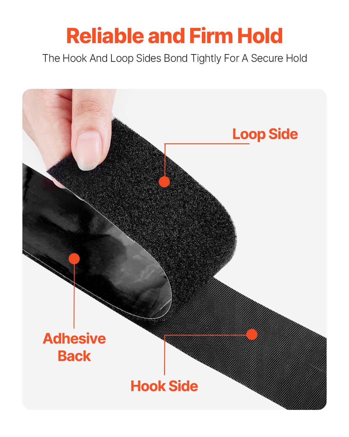 VEVOR 16 ft x 1.5 in Hook and Loop Tape, Hook Loop Heavy Duty Strips Rolls, Strong Nylon Self Adhesive Strips Roll, Sticky Back Fastener Tape Roll Ideal for Home Office School and Crafting, Black