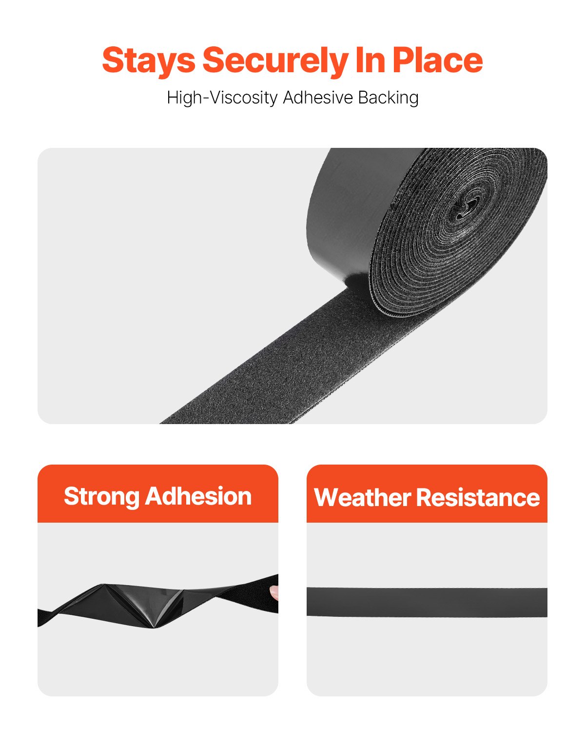 VEVOR 16 ft x 1.5 in Hook and Loop Tape, Hook Loop Heavy Duty Strips Rolls, Strong Nylon Self Adhesive Strips Roll, Sticky Back Fastener Tape Roll Ideal for Home Office School and Crafting, Black