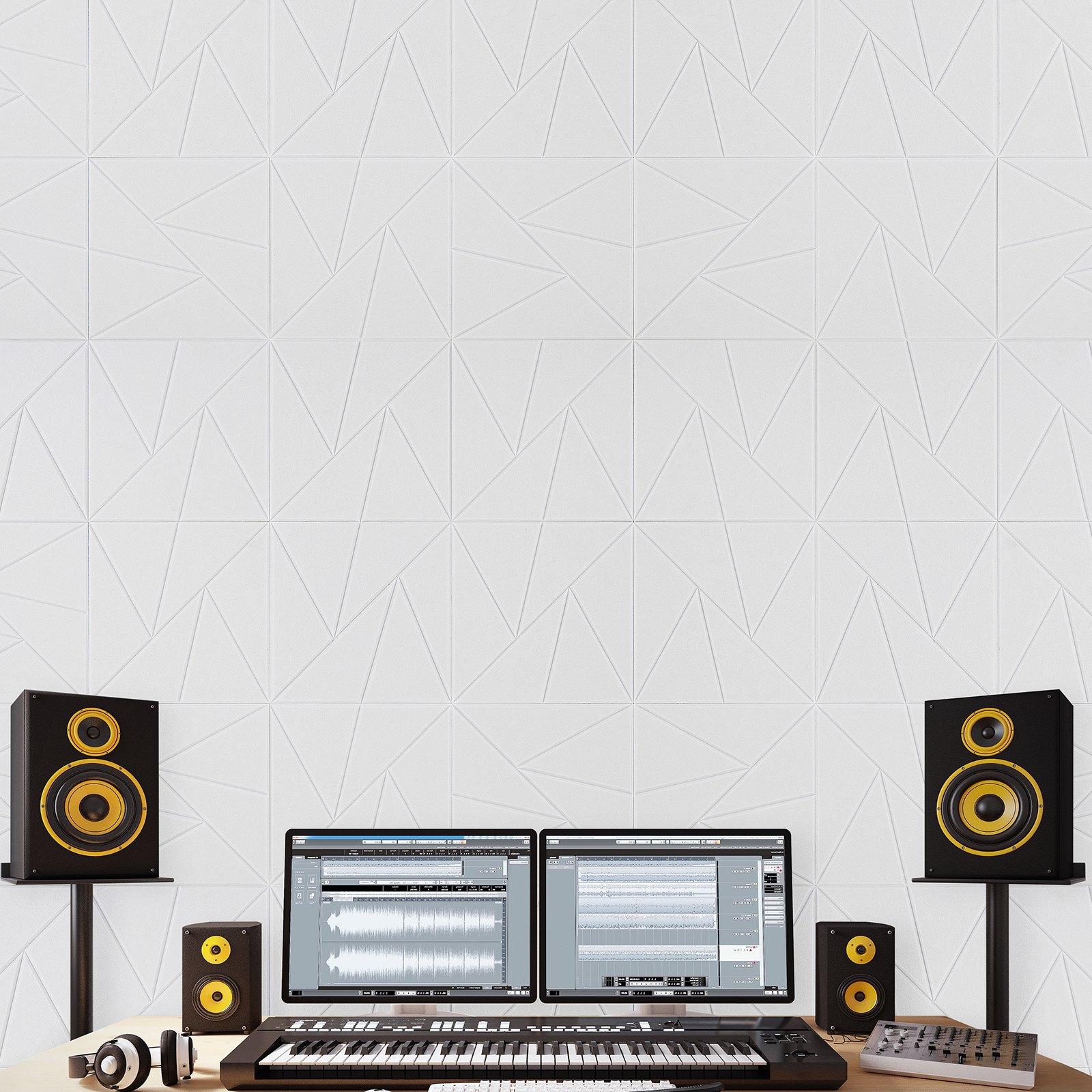 VEVOR 18 Pack Acoustic Panels, 30 x 30 x 5 cm Self-Adhesive Sound Proof Foam Panels, Polyester Fiber Sound Absorbing Wall Boards High Density, for Home, Studio, Office, Theater, White