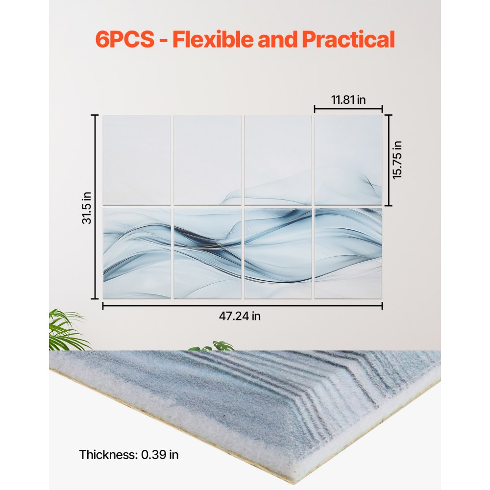 VEVOR 8 Pack Art Acoustic Panels, 47.24 x 23.62 x 0.4 inch Soundproof Wall Tiles, Self Adhesive Decorative Sound Dampening Absorbing Boards for Home, Office, Studio, Gaming Room,Theater,Simplicity