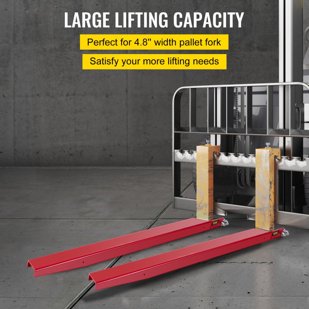 VEVOR Forklift Pallet Fork Extensions, 184 cm L x 12.8 cm W Forklift Fork Extensions, Heavy Duty Steel Pallet Fork Extensions, 1 Pair for Forklift Lift Truck Forklifts Loader Clamp On Pallet Forks