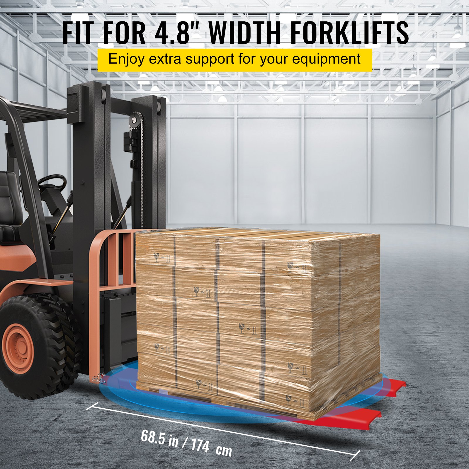 VEVOR Forklift Pallet Fork Extensions, 184 cm L x 12.8 cm W Forklift Fork Extensions, Heavy Duty Steel Pallet Fork Extensions, 1 Pair for Forklift Lift Truck Forklifts Loader Clamp On Pallet Forks