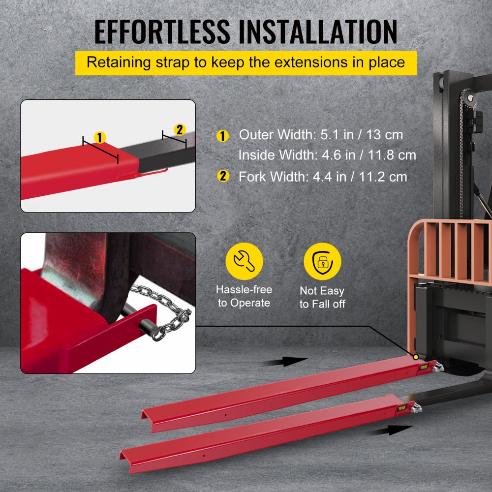 VEVOR Extensiones de horquilla elevadora para carretilla elevadora, 84 pulgadas de largo x 5 pulgadas de ancho, extensiones de horquilla elevadora, extensiones de horquilla elevadora de acero resistente, 1 par para carretilla elevadora, carretilla elevadora, cargador, abrazadera en horquillas de paleta