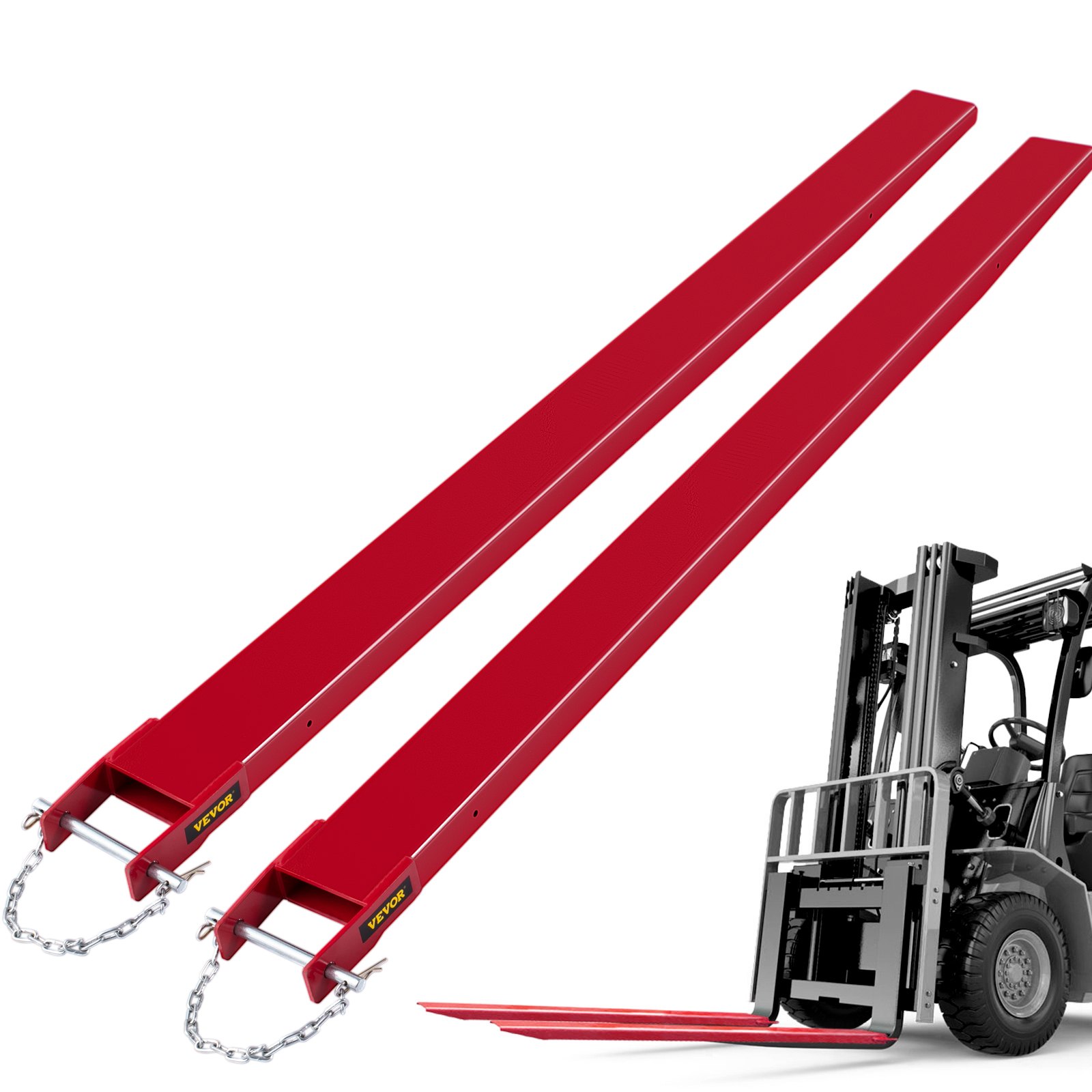 VEVOR Extensiones de horquilla elevadora para carretilla elevadora, 96 pulgadas de largo x 4 pulgadas de ancho, extensiones de horquilla elevadora, extensiones de horquilla elevadora de acero resistente, 1 par para carretilla elevadora, carretilla elevadora, cargador, abrazadera en horquillas de paleta
