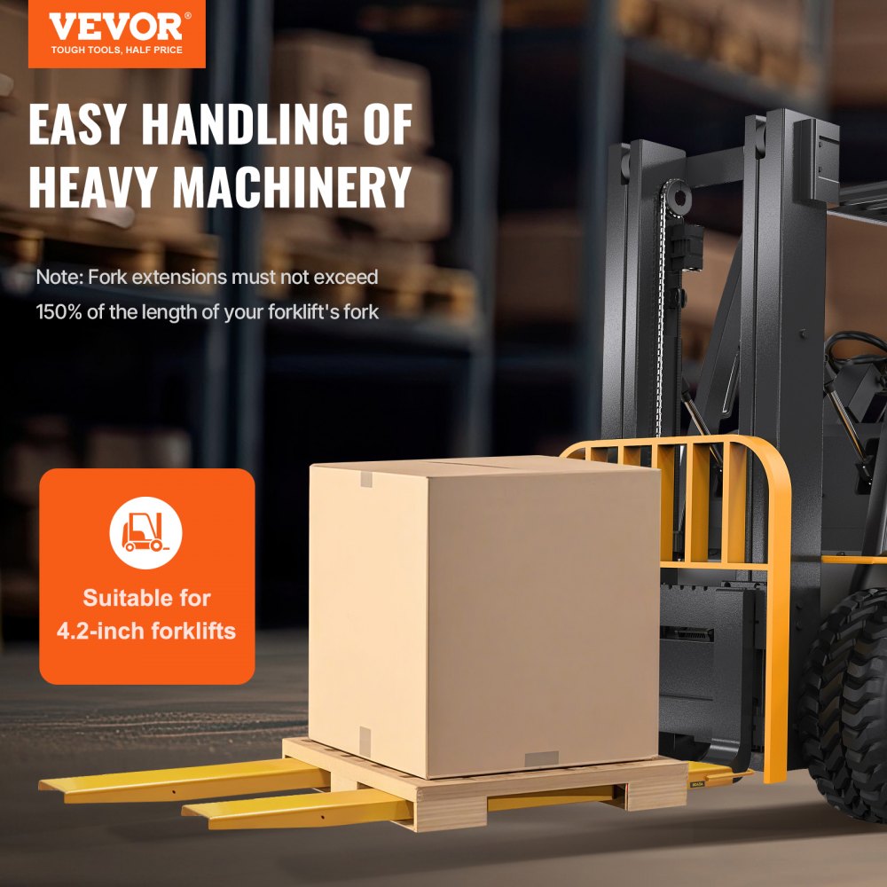 VEVOR Pallet Fork Extensions, 1820 mm Length 115 mm Width, Heavy Duty Steel Fork Extensions for Forklifts, 1 Pair Forklift Extensions, Industrial Forklift Fork Attachments for Forklift Truck, Yellow