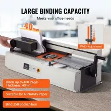 VEVOR Thermal Binding Machine, 400 Sheets Capacity Hot Glue Binding Machine, Thermal Book Binder 40mm Binding Thickness A3(Short Edge)/A4/A5 Document