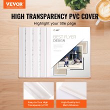 VEVOR Thermal Binding Covers, 10 Pack Thermal Presentation Covers 5/16 inch Spine Holds 2-240 Sheets, PVC Transparent Front Cover and White Back Cover, Letter Size