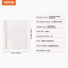 VEVOR Thermal Binding Covers, 10 Pack Thermal Presentation Covers 5/16 inch Spine Holds 2-240 Sheets, PVC Transparent Front Cover and White Back Cover, Letter Size
