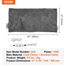 VEVOR Massaging Weighted Heating Pad Heat Vibrations 12 x 24 in 4.4 lbs for Back