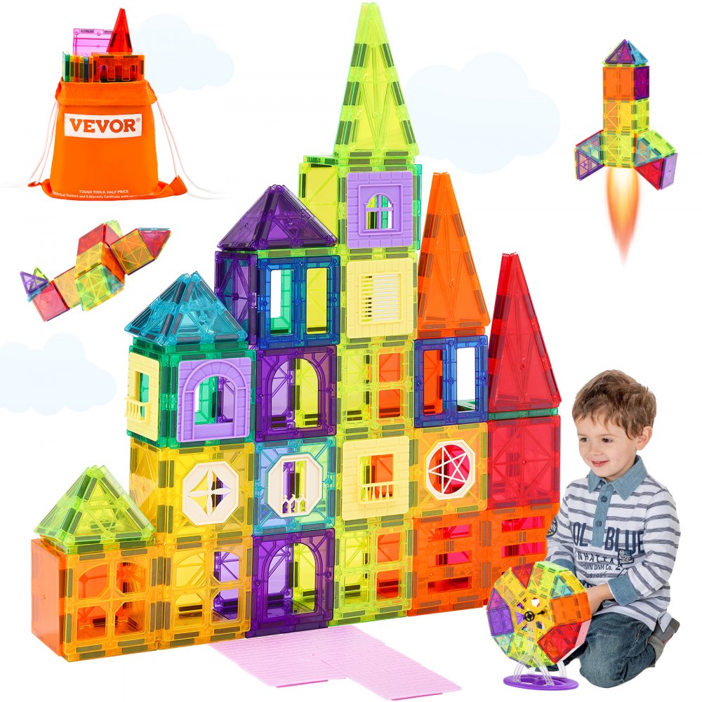 VEVOR Magnetic Tiles Magnetic Building Toy 181 PCS Magnet Blocks for Kids 3D Set