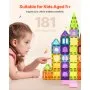 VEVOR Magnetic Tiles, 181 PCS Magnetic Building Blocks for Kids, Magnet Building Set with Car Bases/Ferris Wheel/Letter & Digital Cards, STEM Construction Stacking Toys for Toddlers Boys Girls Aged 5+