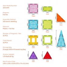 VEVOR Magnetiske fliser Magnetisk byggeleke 32 STK Magnetblokker for barn 3D-sett