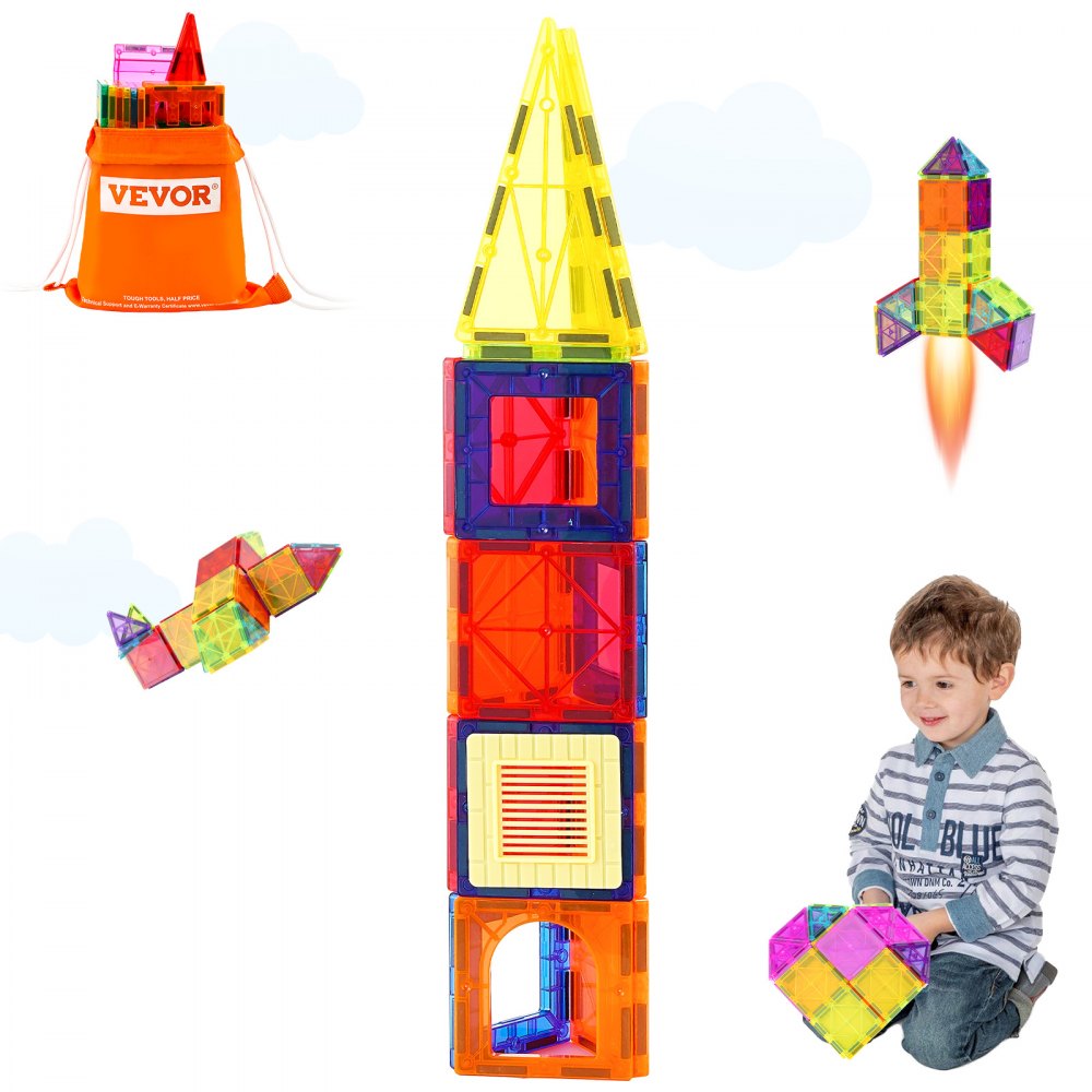 VEVOR Magnetic Tiles Magnetic Building Toy 55 PCS Magnet Blocks for Kids 3D Set