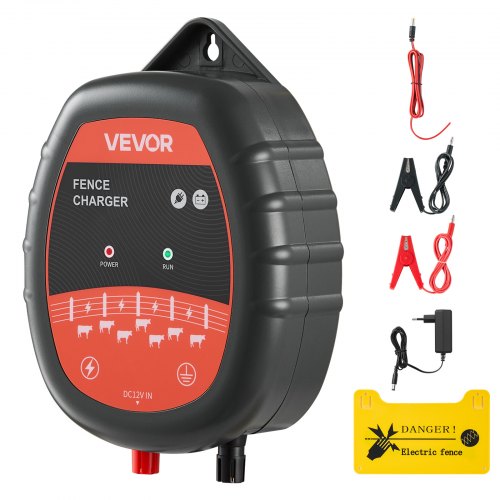 VEVOR Electric Fence Charger 10kV 1J AC DC Electric Fence Energizer 1.86 Miles