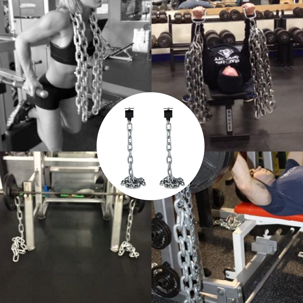 VEVOR 1 Pair Weight Lifting Chains 12KG, Weightlifting Chains With Collars, Barbell Chains Silver Weight Chains For Bench, Bench Press Chains Weighted Chains For Workout Power Lifting(Silver)