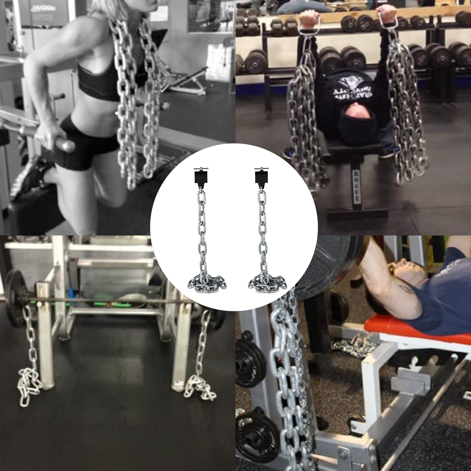 VEVOR 1 Pair Weight Lifting Chains 12KG, Weightlifting Chains With Collars, Barbell Chains Silver Weight Chains For Bench, Bench Press Chains Weighted Chains For Workout Power Lifting(Silver)