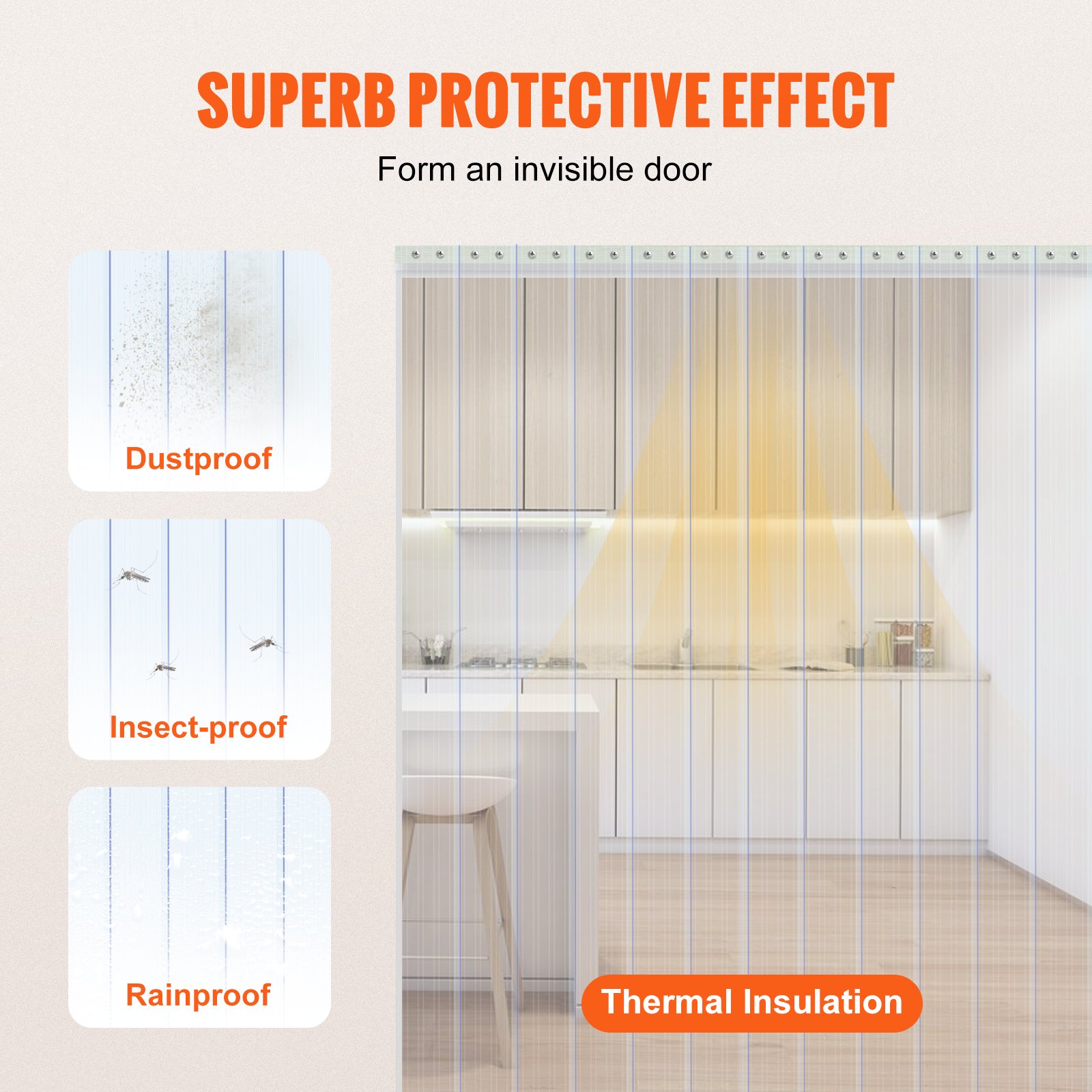 VEVOR Strip Curtain, 3048 cm L x 30.5 cm W x 3 mm Thickness, Clear Ribbed PVC Curtain Strip Door Bulk Roll, Plastic Door Strips for Doorway of Supermarket, Garage, Warehouse, Barn, Pet Animal House