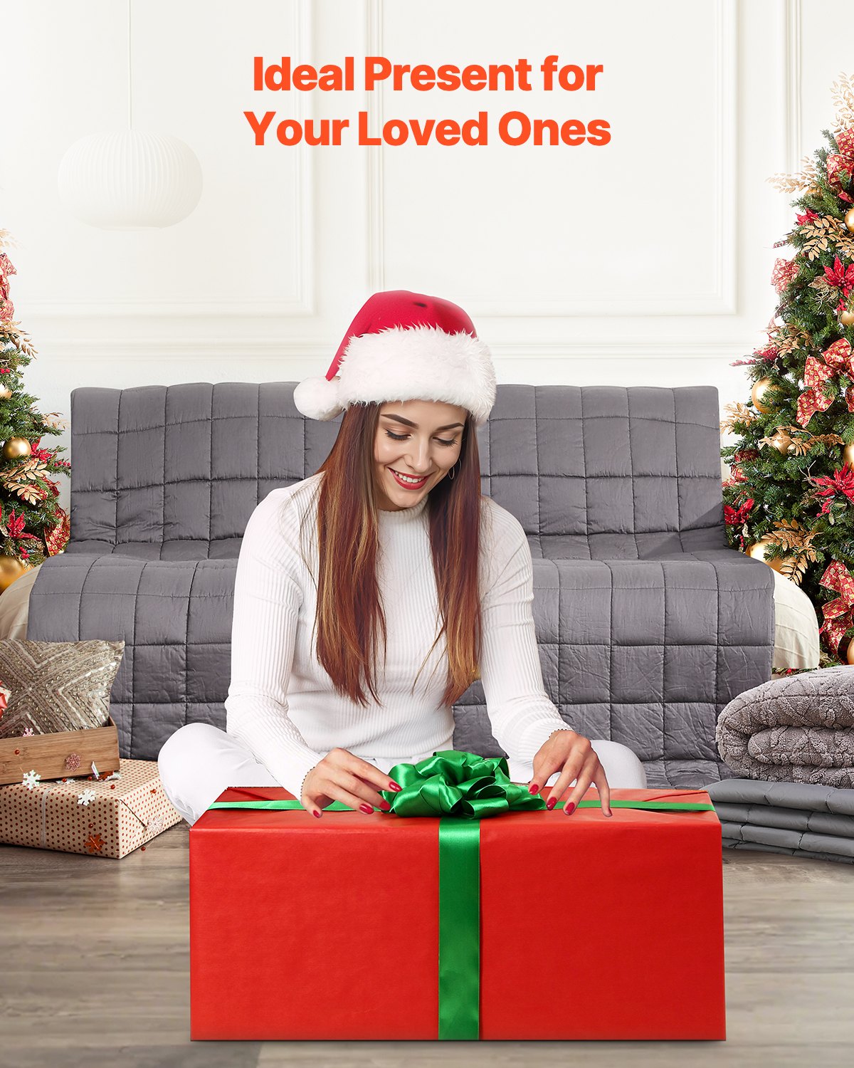 VEVOR Weighted Blanket, 11 kg, 2032 x 2210 mm King Size, Soft 100% Cotton Heavy Blanket with Glass Beads, Breathable Material, Suitable for 113-140 kg Adults, Anxiety Stress Relief, Improve Sleep, Grey