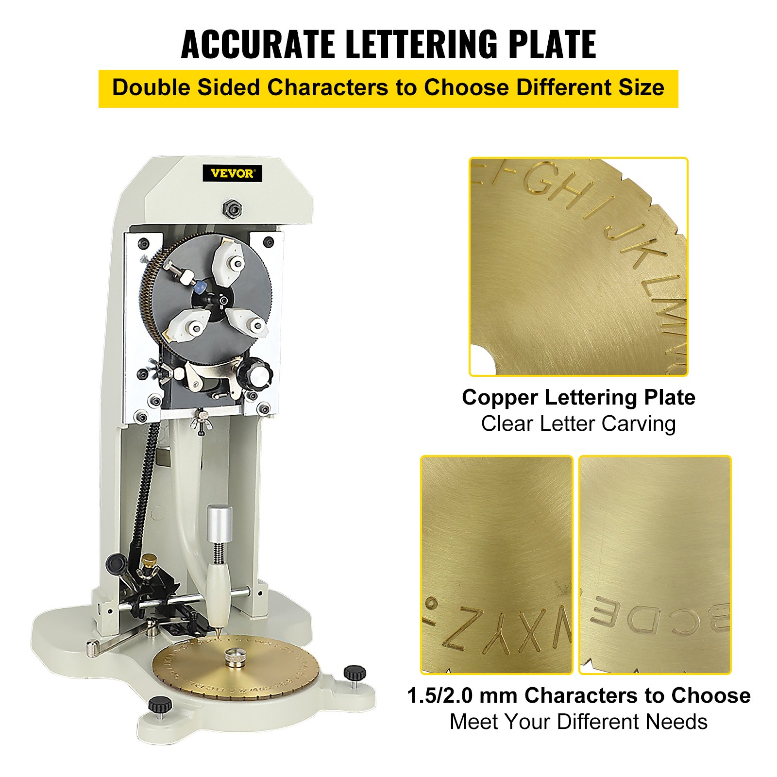 VEVOR Inside Ring Engraver, Double Sided Dial Ring Engraver Stamper, 1.5mm-2.0mm Character Letter Block Ring Engraving Machine, Aluminum Alloy Body, with 3 Clamps, for Jewelry Rings Inner Engraving