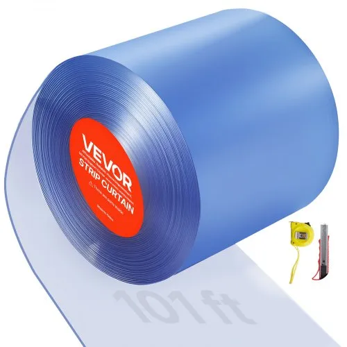 VEVOR Clear PVC Strip Curtain, 101 ft Length x 12 in Width, Thermal Insulating Plastic Door Strip Bulk Roll, Walk in Freezer Cooler Curtain Strips for Doorways of Supermarket, Garage, Warehouse