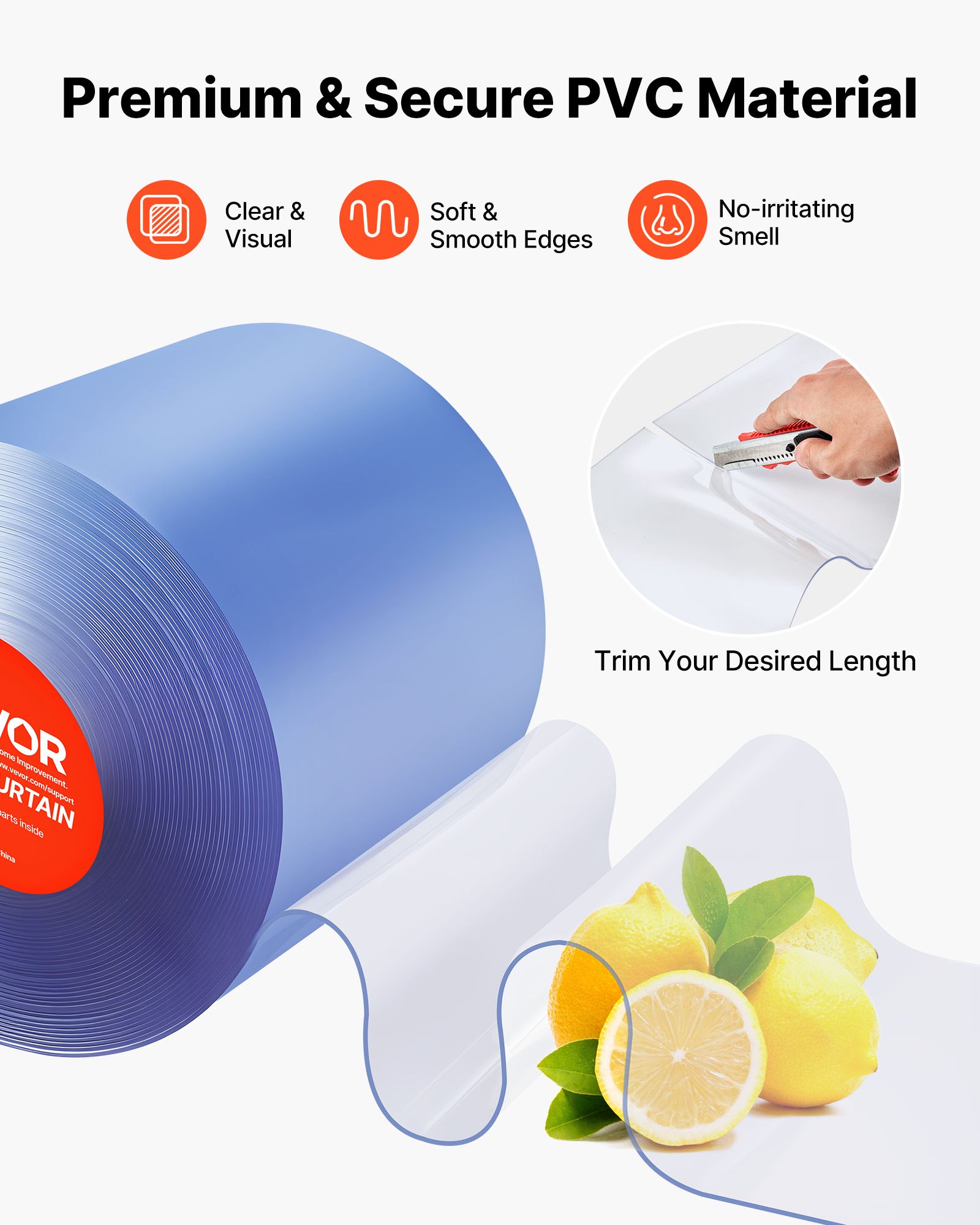 VEVOR Clear PVC Strip Curtain, 30.8 m Length x 30.5 cm Width, Thermal Insulating Plastic Door Strip Bulk Roll, Walk in Freezer Cooler Curtain Strips for Doorways of Supermarket, Garage, Warehouse