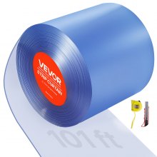 VEVOR Clear PVC Strip Curtain, 101 ft Length x 12 in Width, Plastic Door Strip Bulk Roll, Walk in Freezer Cooler Curtain Strips for Doorways of Supermarket, Garage, Warehouse, Barn, Pet Animal House